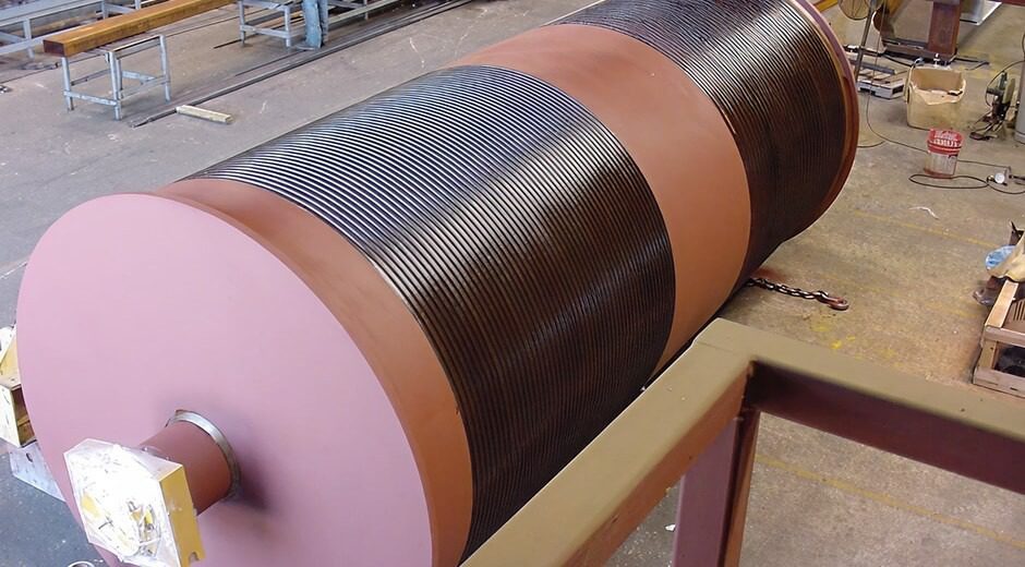 Large wire rope hoist drum being precision-machined at Ace World Companies' U.S. manufacturing facility Large wire rope hoist drum being precision-machined at Ace World Companies' U.S. manufacturing facility